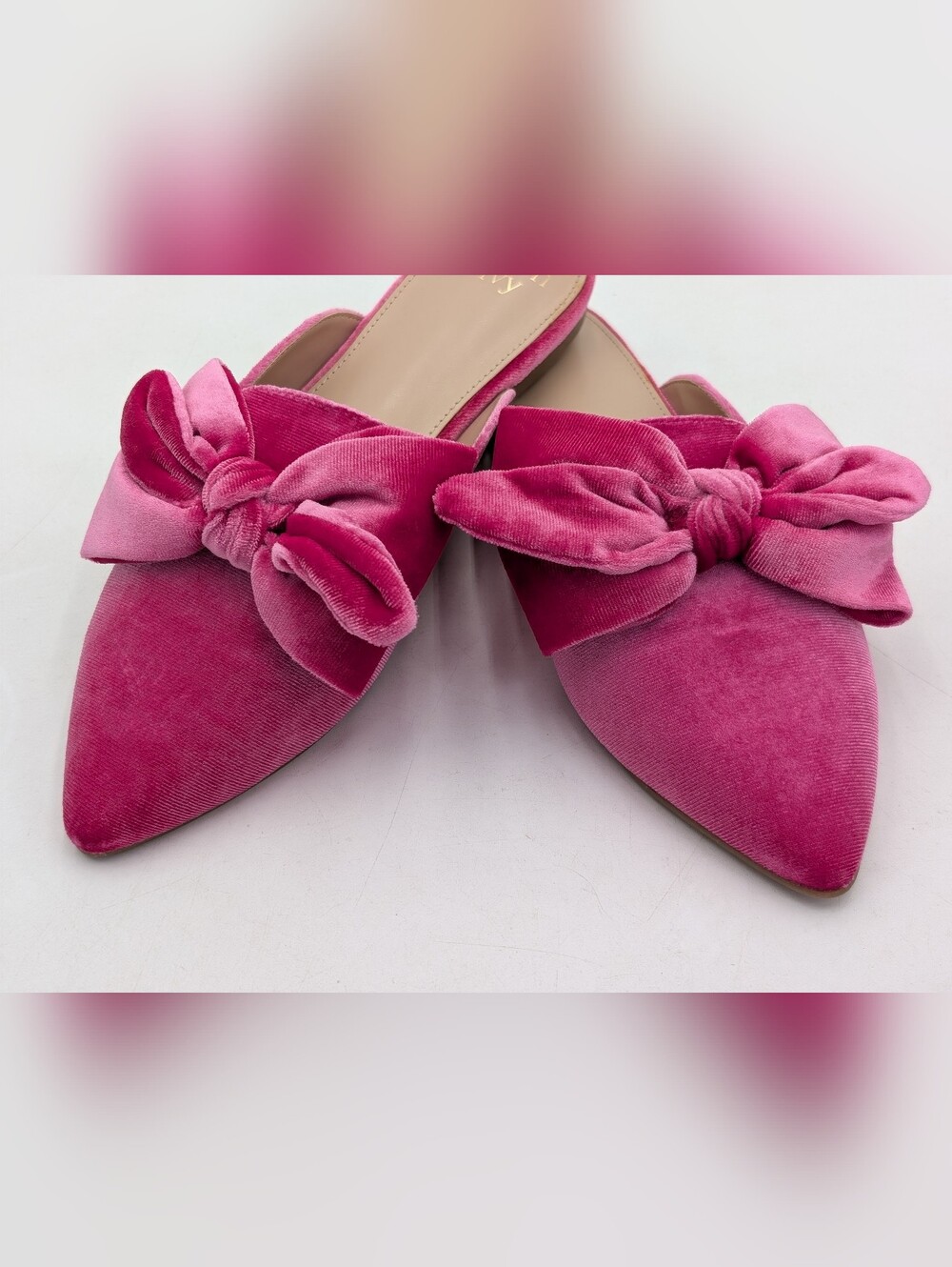 New Crown & Ivy "Elise" Size 8.5M Fuchsia Velvet Gorgeous Bow Slip-On Mule Flats - Picture 4 of 15